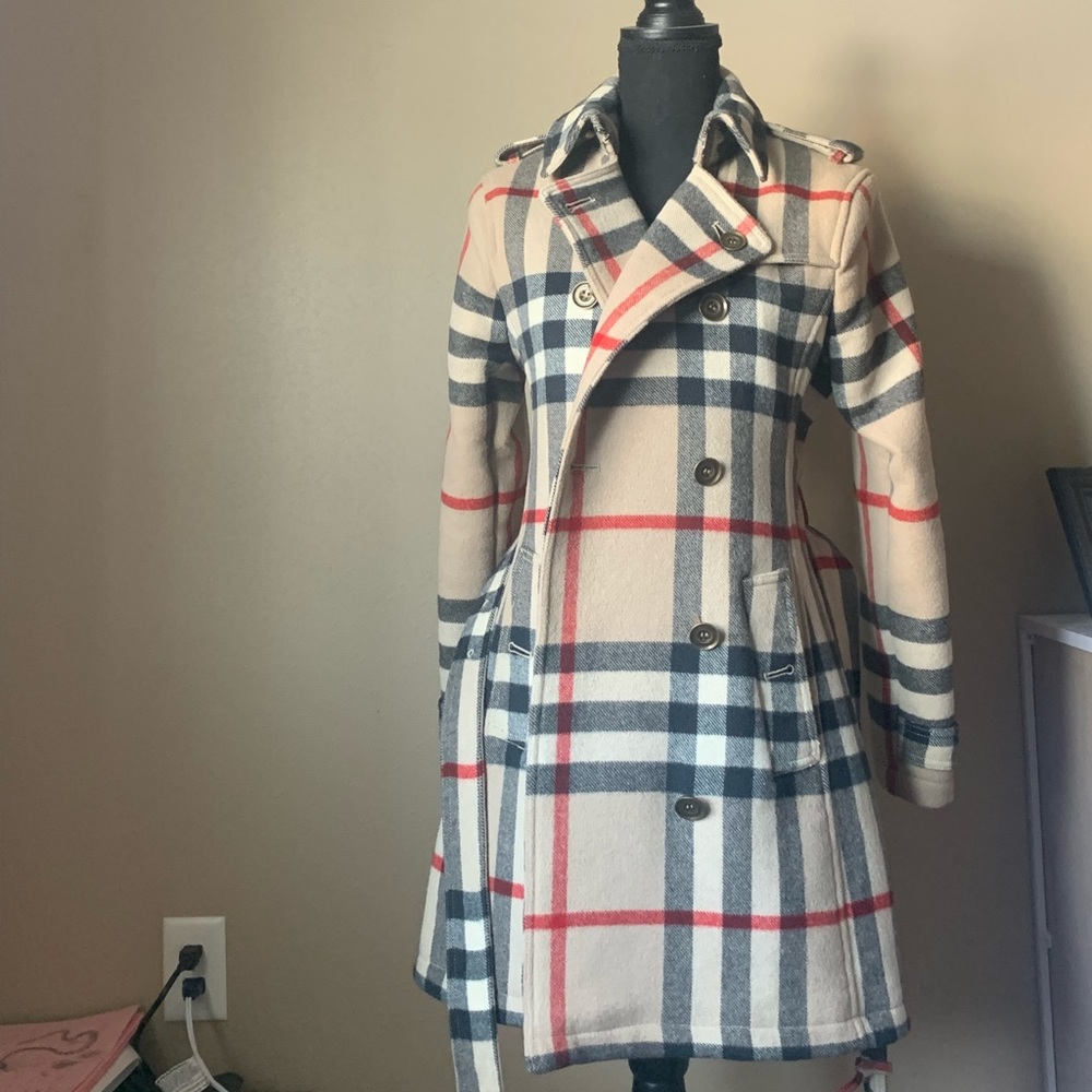 Burberry Check Wool Trench Coat Size XS